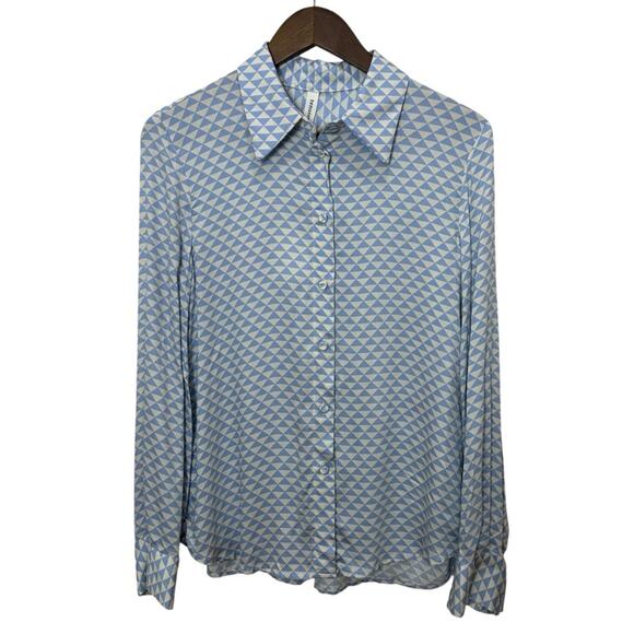 Tensione In Diamond Check Geometric Shirt Women’s Size Medium Long Sleeve Blue - Picture 1 of 10